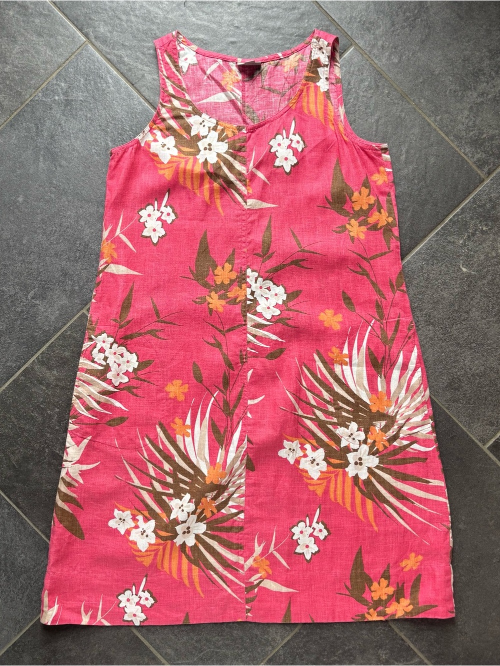 J. Jill Linen Pink Tropical Floral Sleeveless Dress Vacation Resort